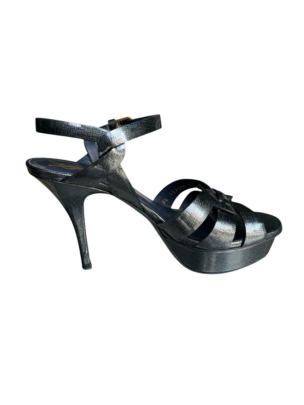 YSL Saint Laurent Tribute Patent Metallic Platform Sandals - Picture 7 of 16